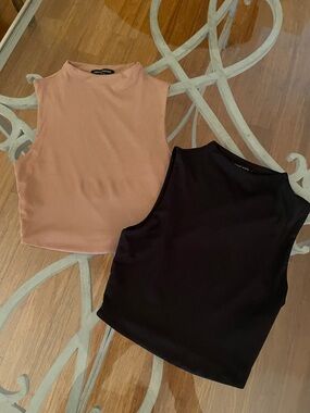 naked wardrobe Ribbed Sleeveless Mock Neck Tank - Black & Dusty Pink